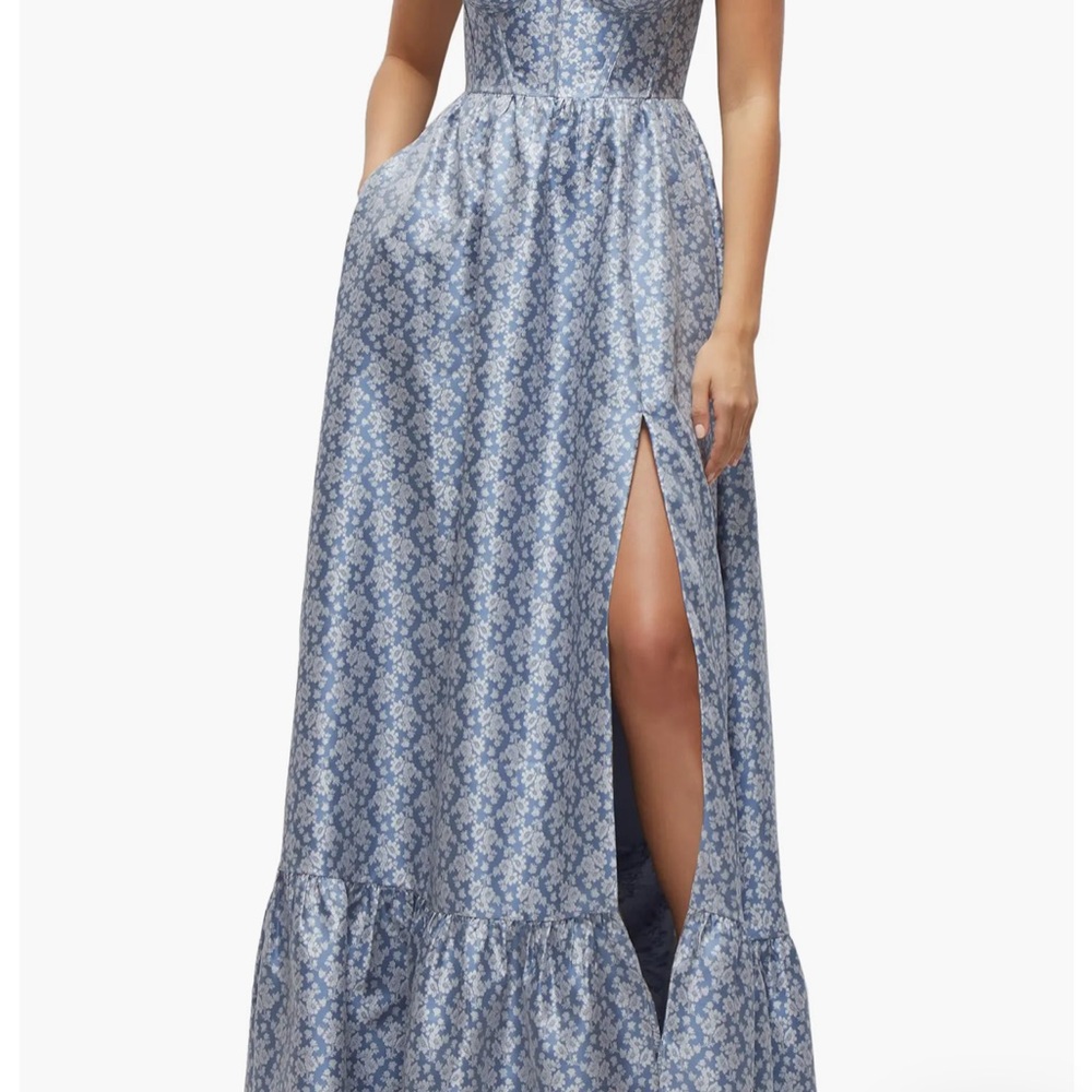 Dessy Collection Elegant Blue Floral Maxi Dress